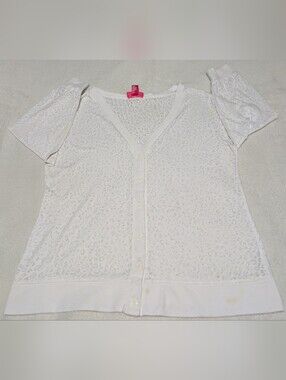 Mix & Co. White Tonal Leopard Print V-Neck Cardigan Sweater Button Front Size 1X